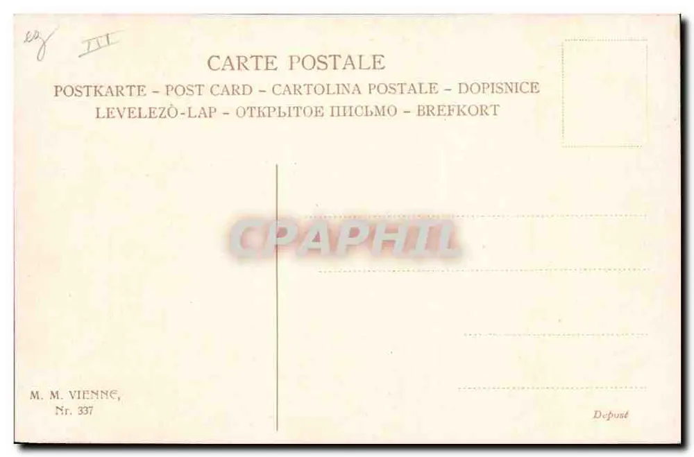 Caza a caballo — un jinete caído en un arroyo — M. M. Vienne, n° 337 - Reverso