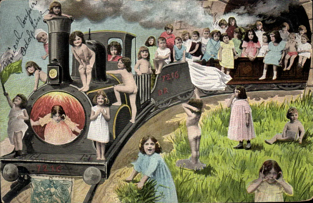 Niños jugando en un tren — edición 'Dopisnica' — serie 319 - Anverso
