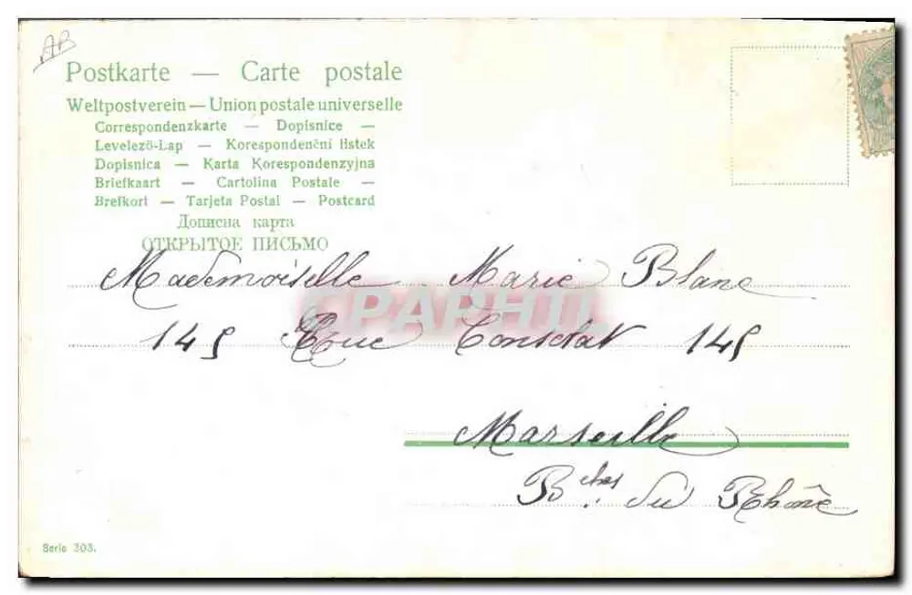 Crianças nos telhados — cena de rua — editora Union postale universelle, série 303 - Verso