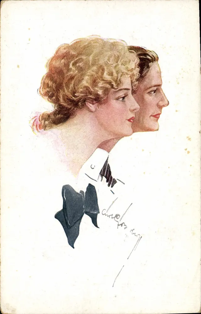 Zwei junge Frauen im Profil — Illustration — Signatur 'Charles Day' - Vorderseite