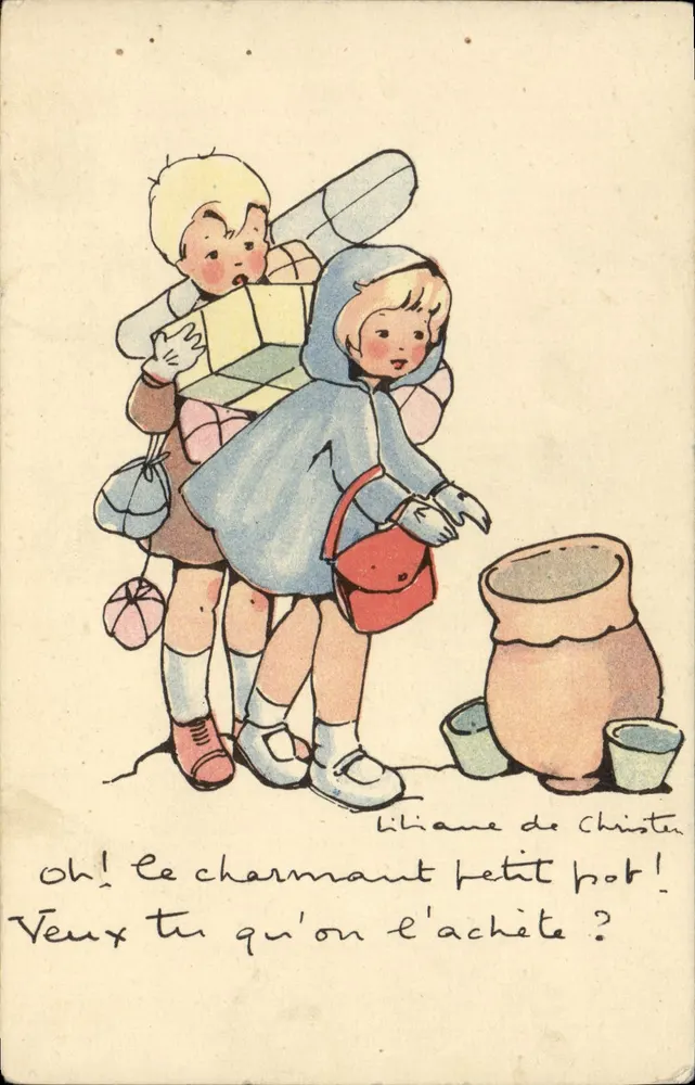 Kinder mit Tonkrug — Liliane de Christen — Édition Bellecaut, Lyon - Vorderseite