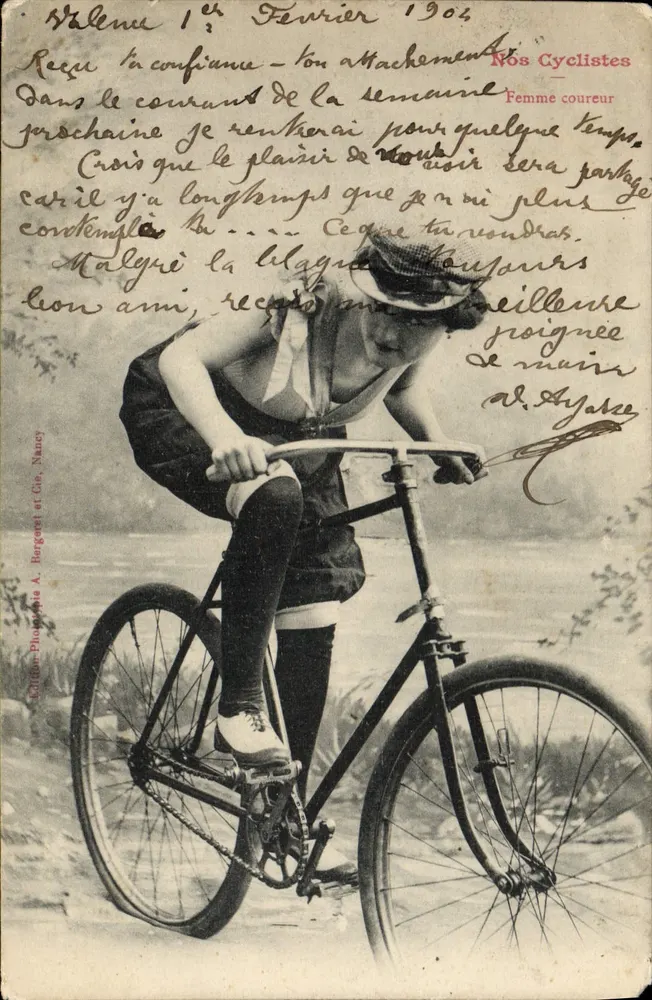 Frau Radfahrerin — Unsere Radfahrer — Phototypie-Ausgabe A. Burgeret, Nancy - Vorderseite