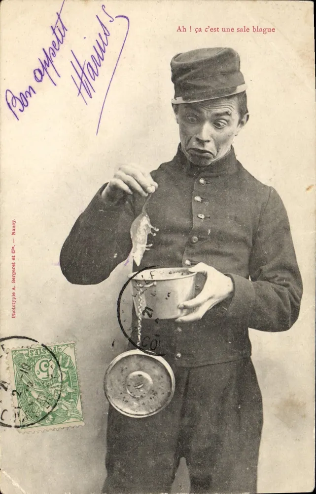 Soldat en uniforme — scène comique avec bol et rat — Phototype A. Barquet et Cie - Nancy - Vorderseite