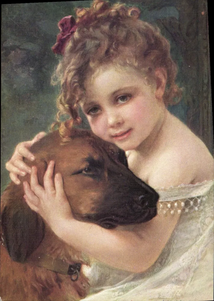 Niña y perro — pintura al óleo — G. Seignac, n° 553 - Anverso