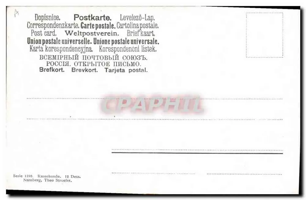 Cão da raça Siberiana — série 1193 — editor Theo Stroefel, Nurnberg - Verso