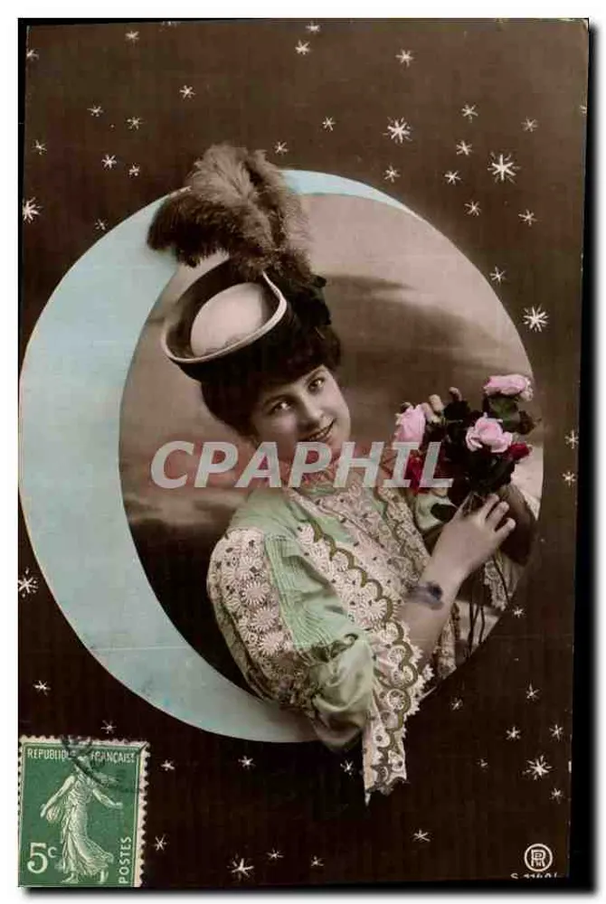 Frau im Mond — Sternenhimmel — Verlag C. 44641 - Vorderseite