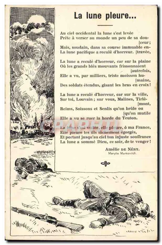 Der Mond weint... — Gedicht über den Krieg — Verlag PERROCHET & DAVID, La Chaux-de-Fonds & Lausanne - Vorderseite