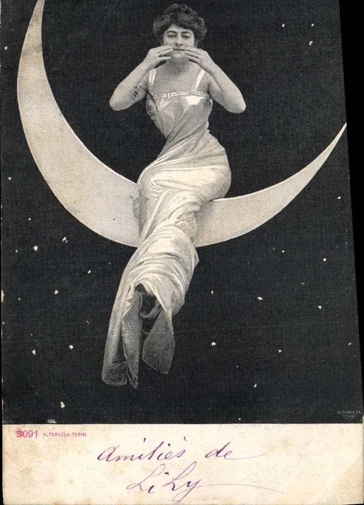Frau, die auf einem Mond sitzt — Verlag ALTEROCCA-TERNI, Nr. 3091 - Vorderseite