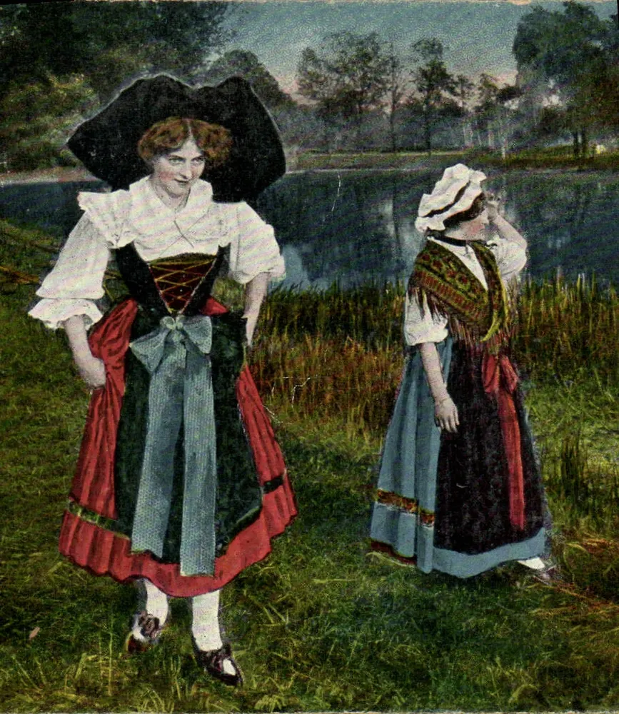 Duas mulheres em trajes tradicionais alemães — Alsacienne — Lothringère — editor Kunstverlag J. Bolla, Strasbourg, n° 5415 - Frente