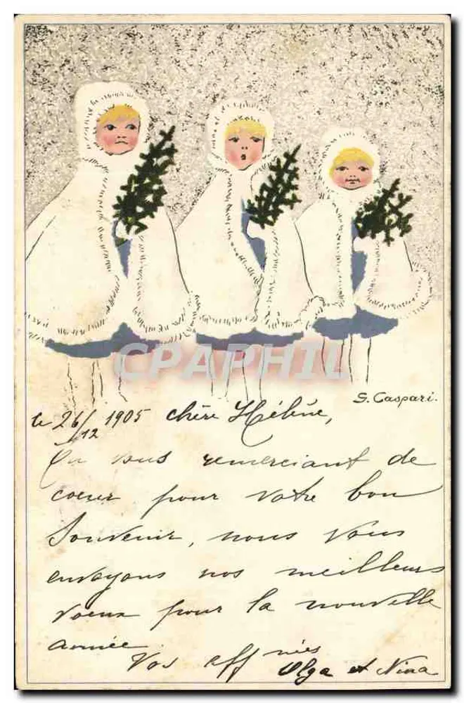 Drei Kinder in Winterkleidung — S. Gaspari — italienischer Verlag - Vorderseite