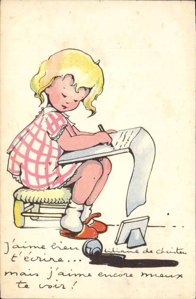Mädchen schreibt — Illustration — Edition Bellecour, Lyon, n° II - Vorderseite