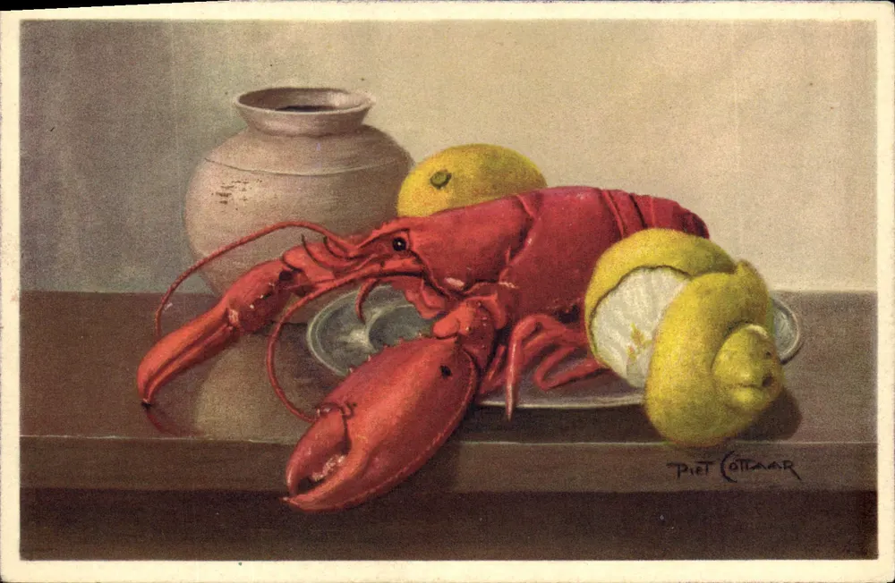 Lagosta e laranjas — natureza morta — Piet Cottamar, n° 582 - Frente