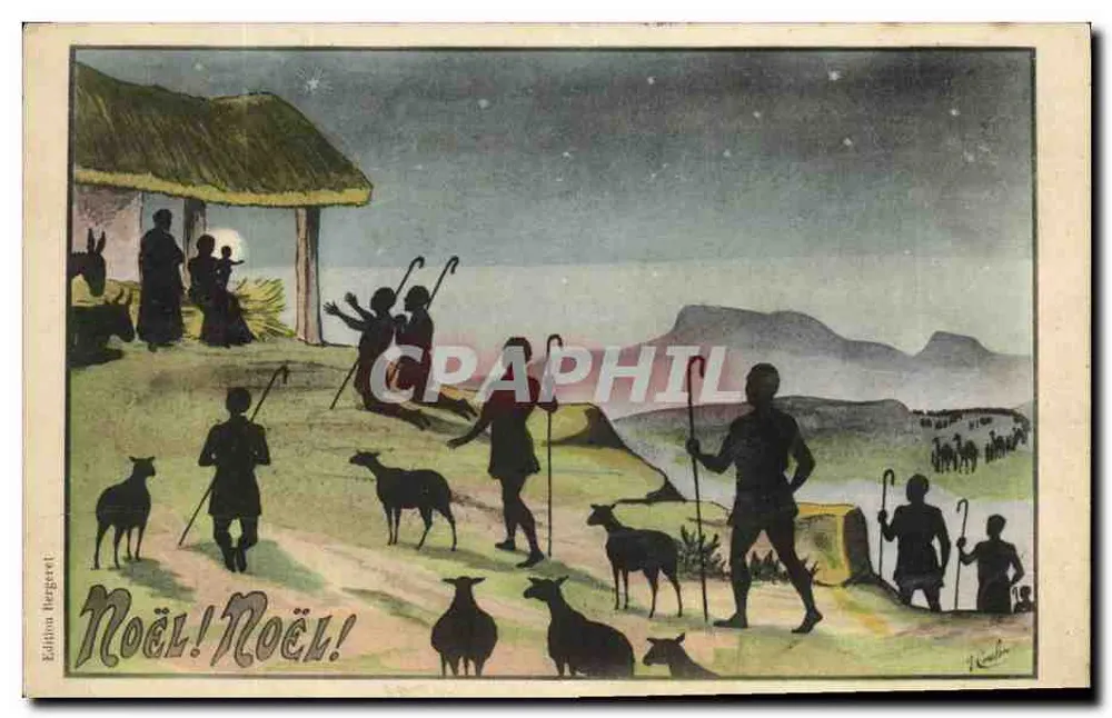Weihnachten! Weihnachten! — Szene der Geburt Christi mit Silhouetten — Edition Bergeret - Vorderseite