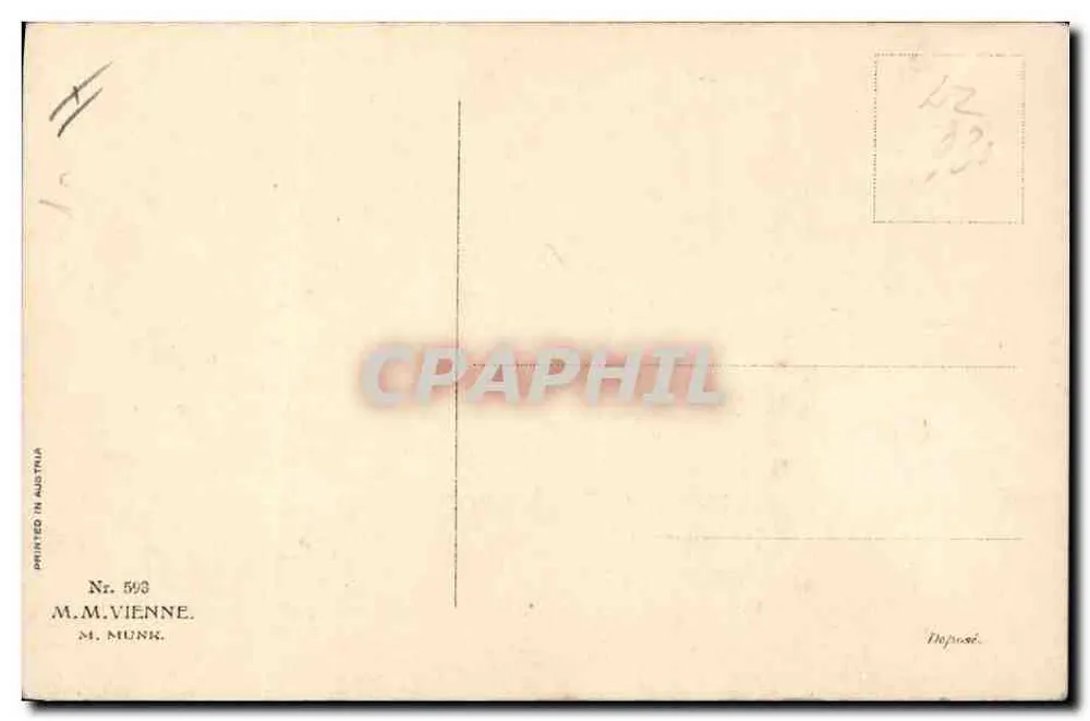 Frau in grüner Robe und Hund — Grußkarte — M.M. Vienne, Nr. 593 - Rückseite