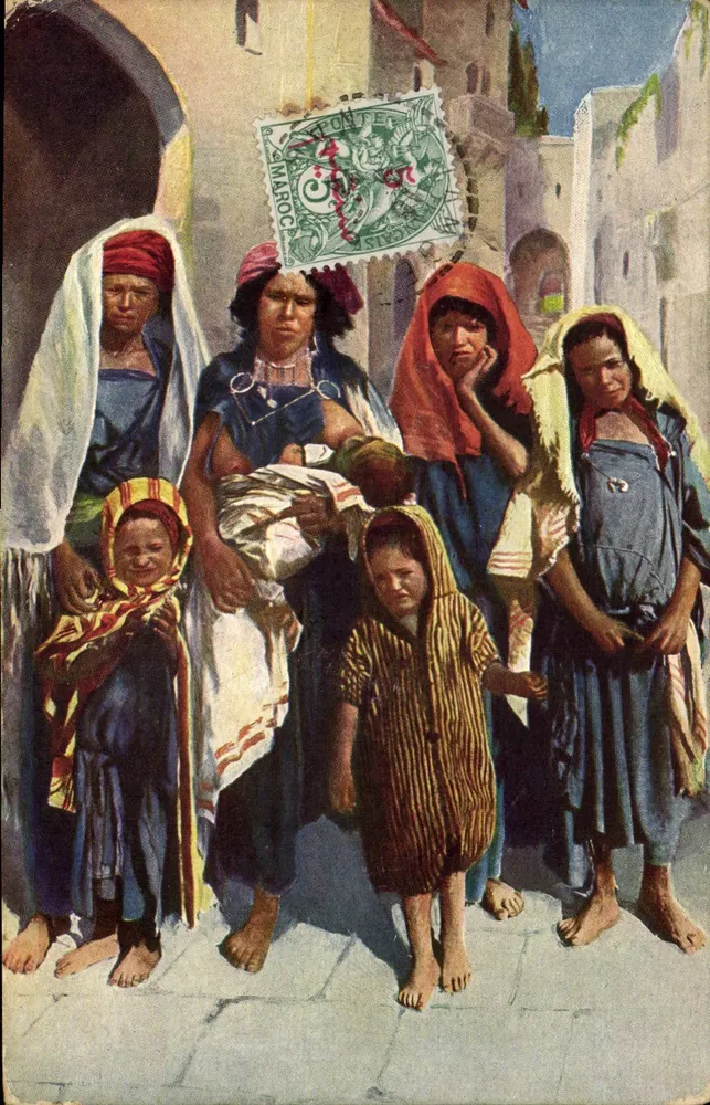 Frauen und Kinder aus Marokko — Straßenbild — Verlag A. Benazouan, Tanger - Vorderseite