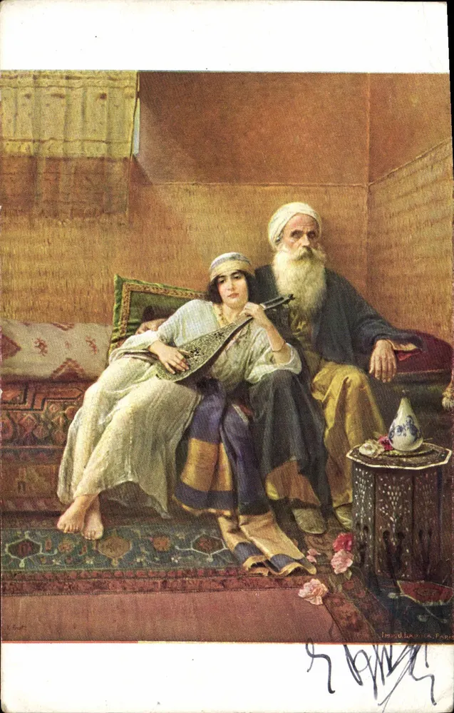 Junge Frau und alter Mann — orientalische Szene — J. Danner, Paris - Vorderseite