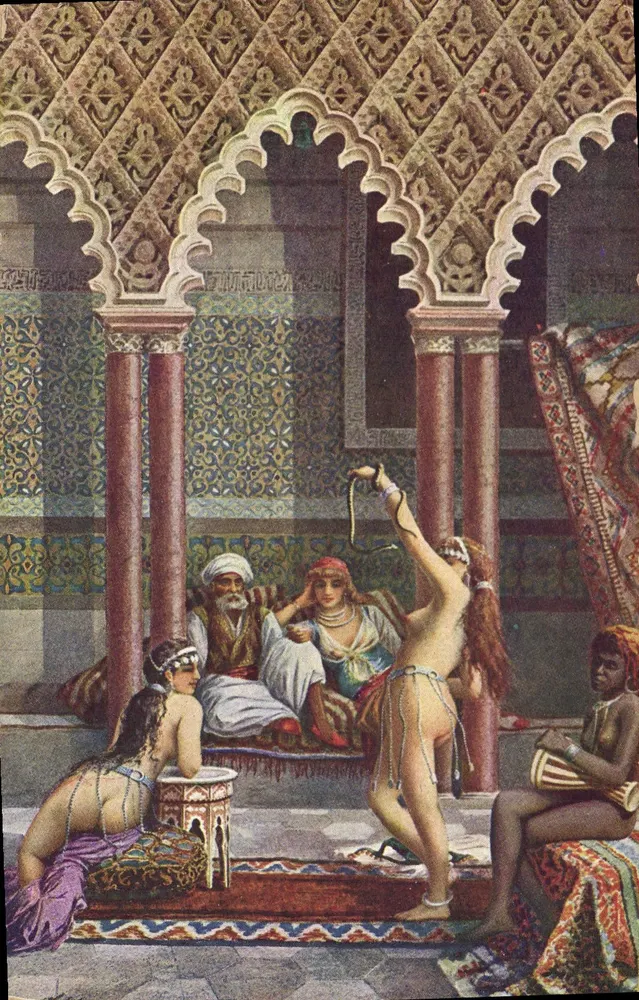 Orientalische Szene — Tänzerin und Musiker in einem Harem — Verleger L. & L. n° 407 - Vorderseite