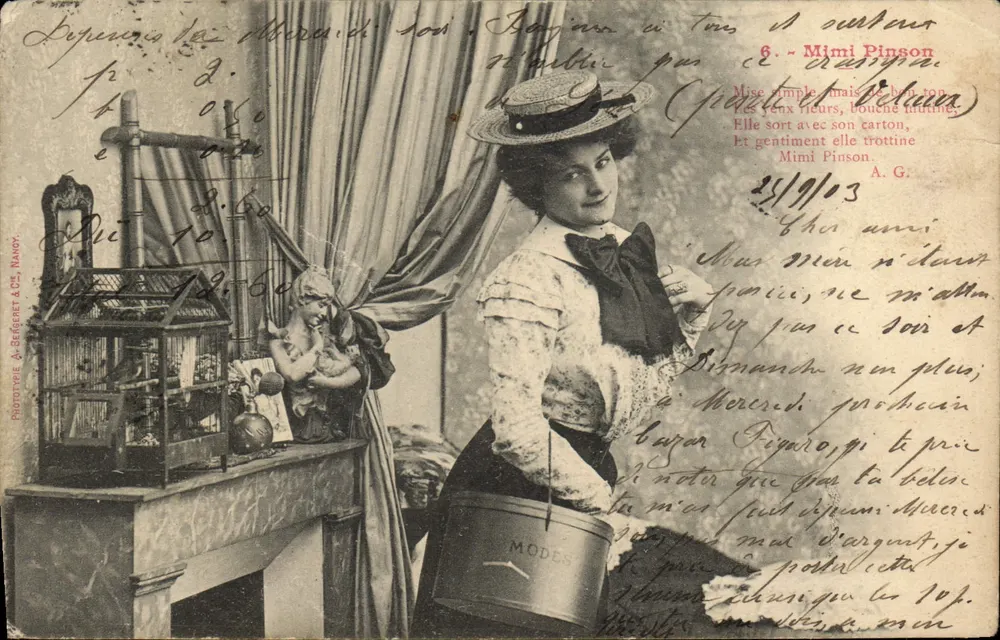 Frau mit Eimer — Innenraum mit Vogelkäfig — Phototype A. Béguéret & Cie, Nancy - Vorderseite