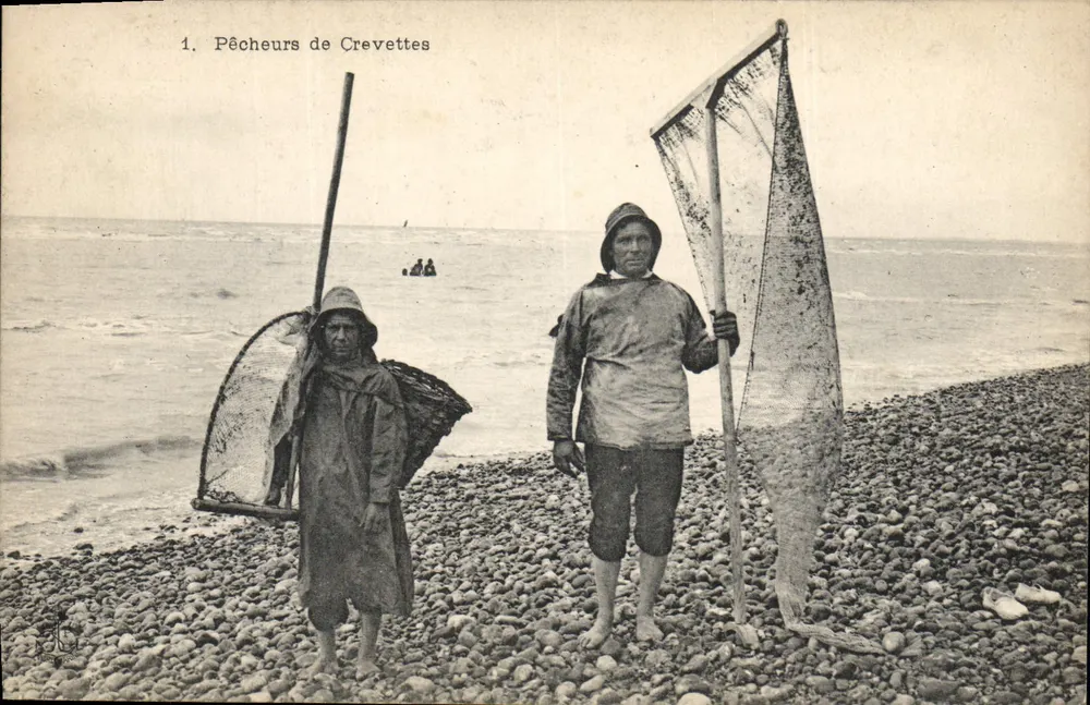Pescadores de camarões — praia de pedras — editor não identificado, n° de série 1 - Frente
