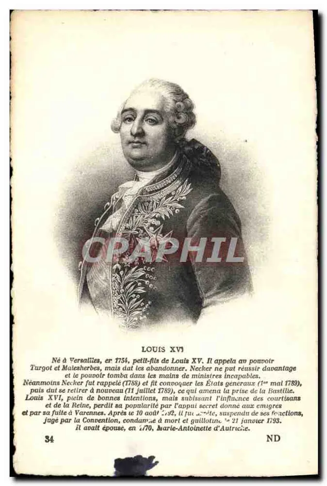 Louis XVI — gravierter Porträt — Verlag: Ch. des Arts Photomécaniques, Straßburg - Vorderseite