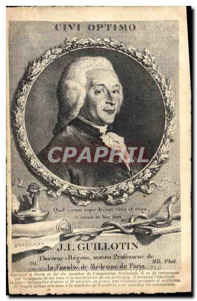 Retrato de J.-I. Guillotin — Médico Regente, antigo Professor da Faculdade de Medicina de Paris — editor ND. Fot. n°14 - Frente