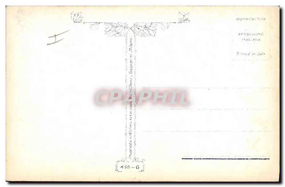 Cachorro preto com gravata vermelha — sobre almofadas e rosas — Impressora Italiana Milano, n° 450-6 - Verso