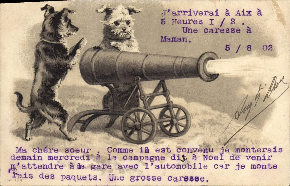 Deux chiens avec un canon — scène humoristique — éditeur N° 1104 - Frente