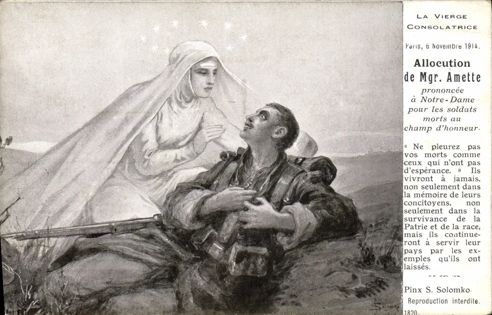 Die Tröstende Jungfrau — Ansprache des Bischofs Amette an Notre-Dame für Soldaten, die im Feld der Ehre gefallen sind — patriotische Ausgabe 1914 - Vorderseite