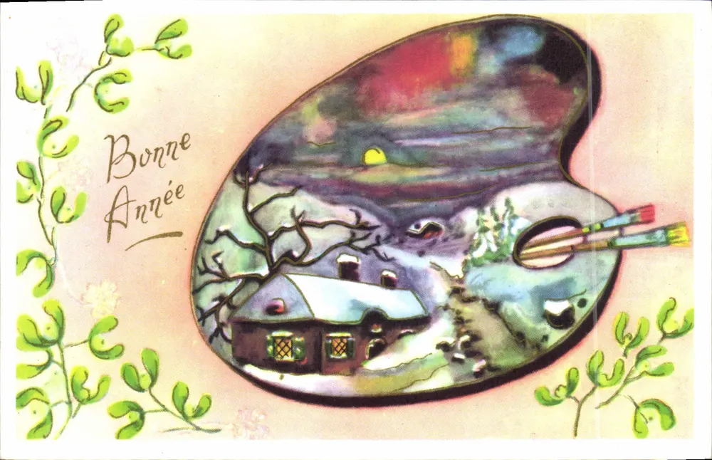 Winterlandschaft auf Palette — Frohe Neujahr — Verlag nicht sichtbar - Vorderseite