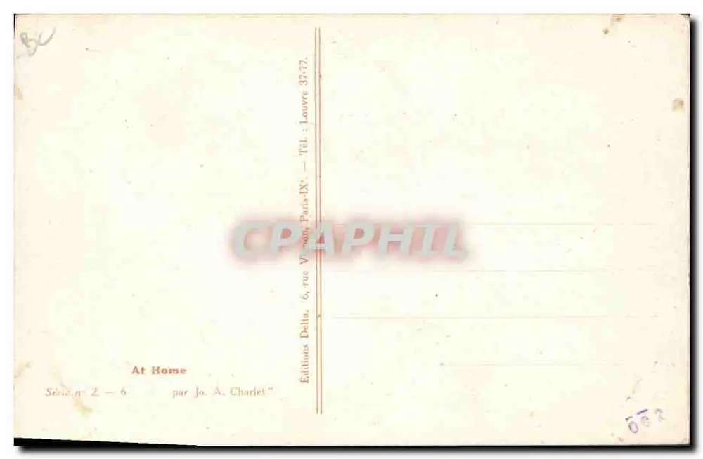 Frau in blauer Kleidung und grünen Strümpfen — At Home — Éditions Della, Paris - Rückseite