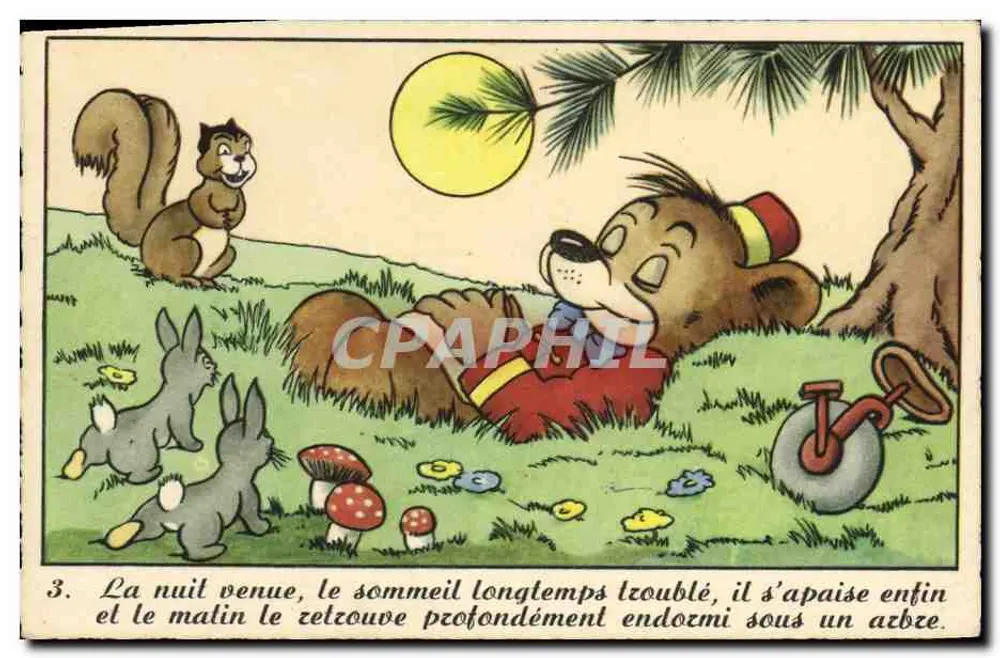 Ein schlafender Bär unter einem Baum — nächtliche Szene mit Eichhörnchen und Hasen — Editions SUPERLUXE, Paris - Vorderseite