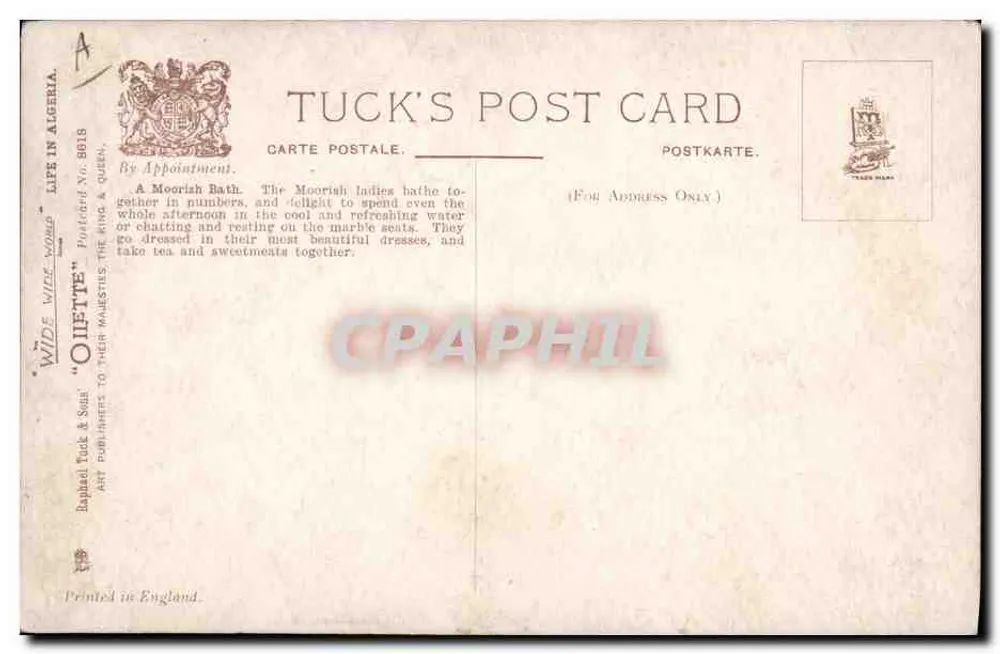 Moorische Bäder — Algerien — Tuck's Post Card, Serie 'Wide Wide World', Nr. 8618 - Rückseite