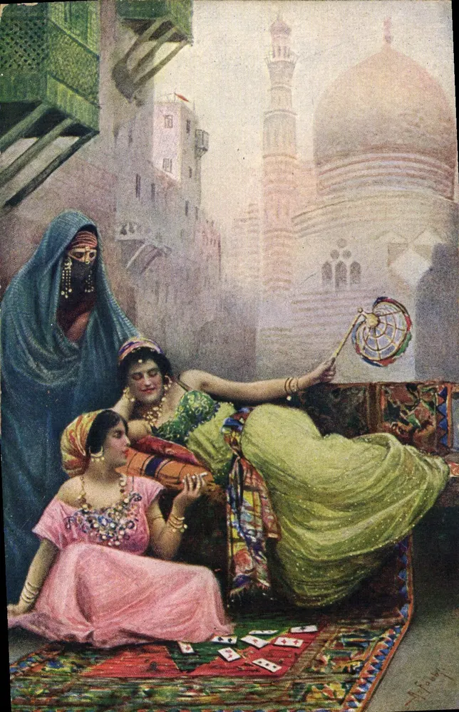 Orientalische Szene — Drei Frauen, die Karten spielen — Serie 1022, n°6 (4) - Vorderseite