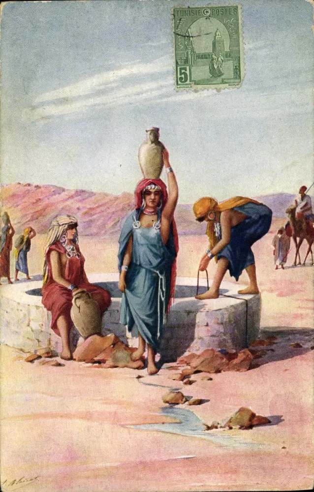 Frauen am Brunnen — Tunesien — Verlag L. Ahirat, Serie III - Vorderseite