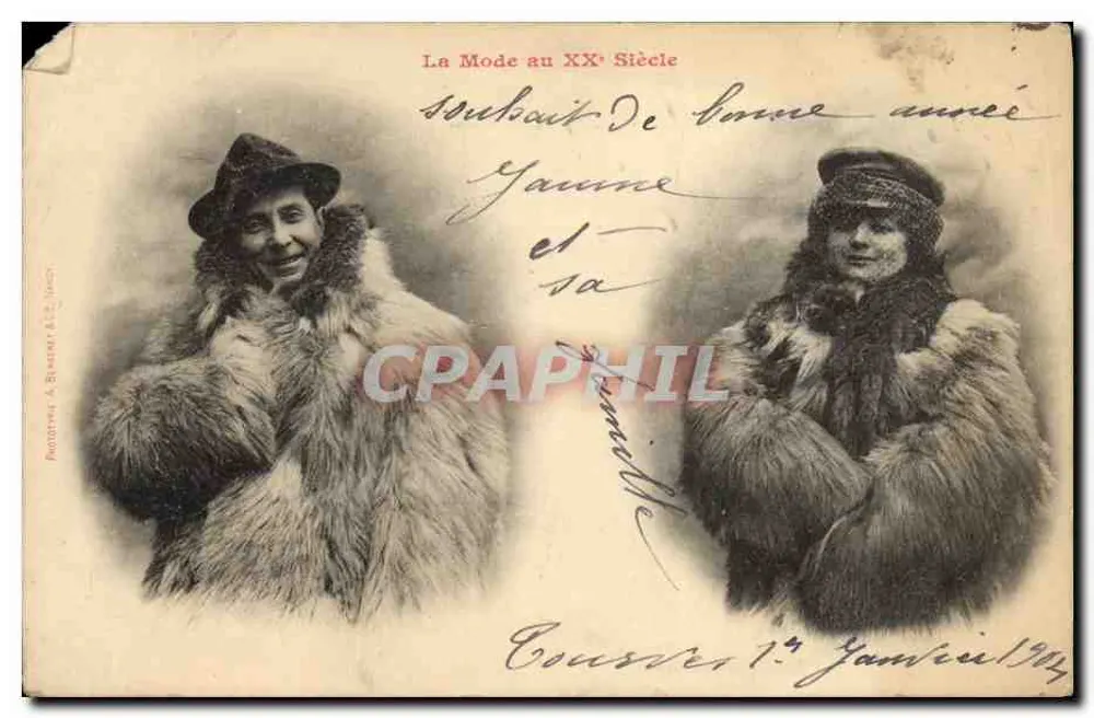 Zwei Frauen in Pelzen — Mode im 20. Jahrhundert — Phototypie A. Besset & Cie, Nr. 144 - Vorderseite