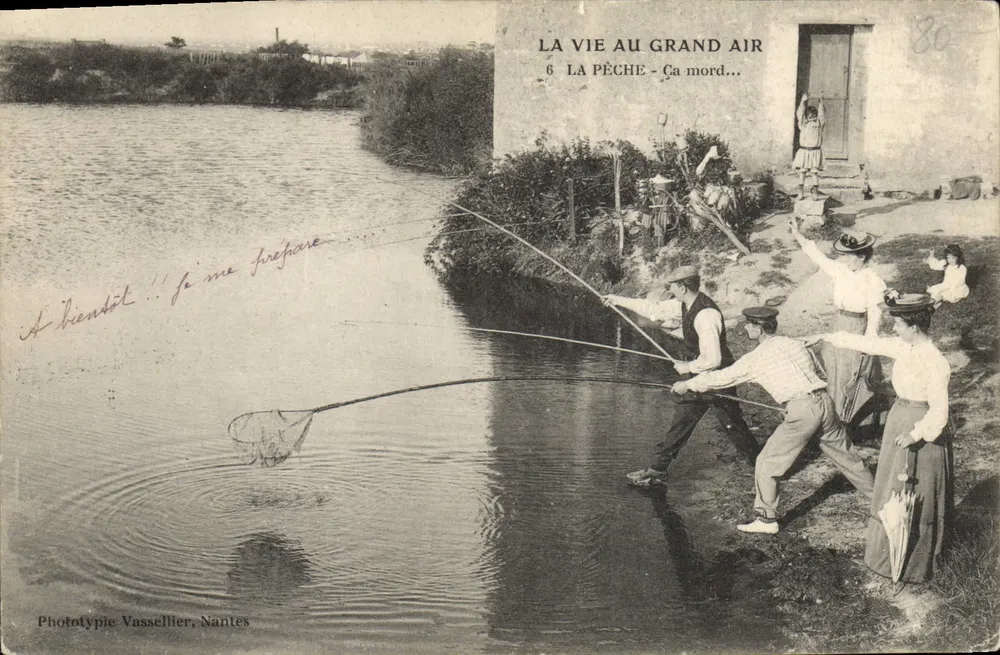 Die Fischerei - Es beißt... — Serie 'Das Leben im Freien' — Phototypie Vassellier, Nantes - Vorderseite