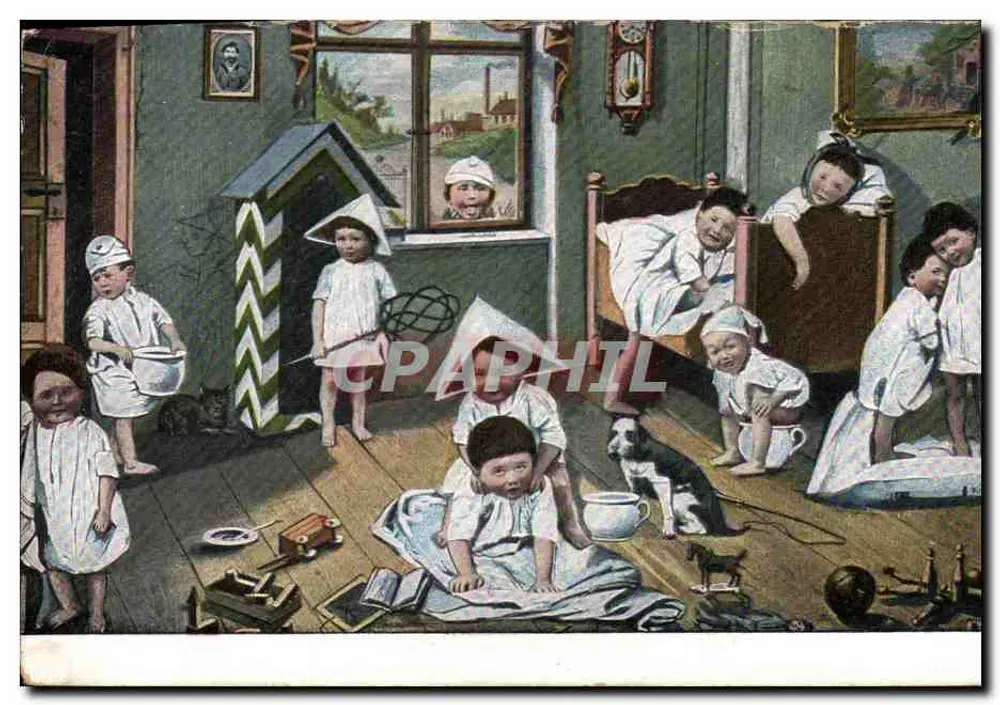 Kinder in einem Zimmer — Szenen aus dem Leben — Verlag Weltpostverein, Serie 152 - Vorderseite