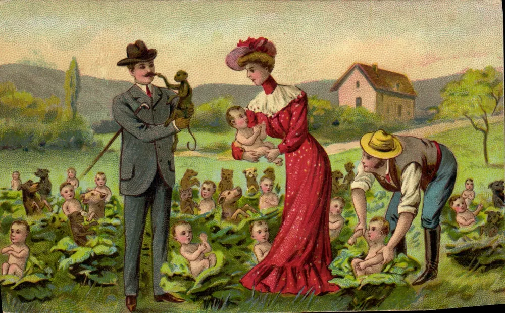 Família e crianças em um campo — editor W. M. K. — número de série não visível - Frente