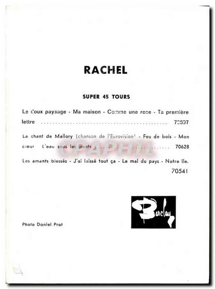 Rachel — ca sĩ — Barclay - Mặt sau