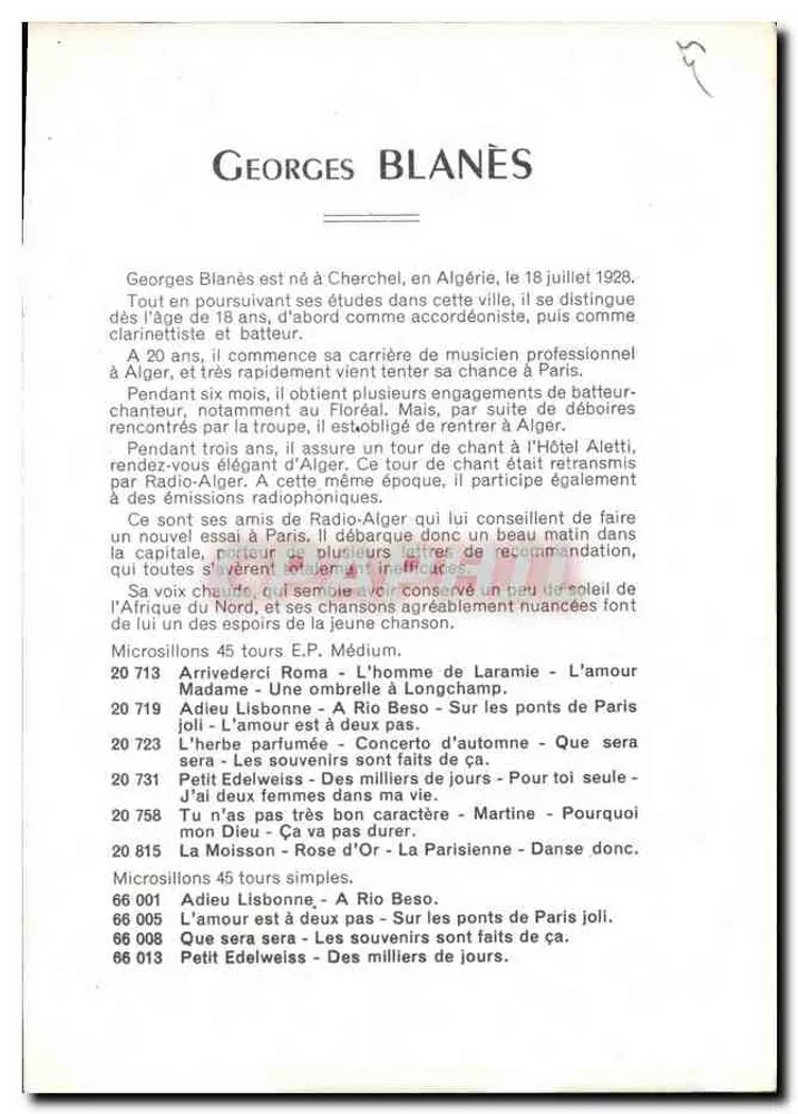 Georges Blanès — promotional portrait — Polydor - Back