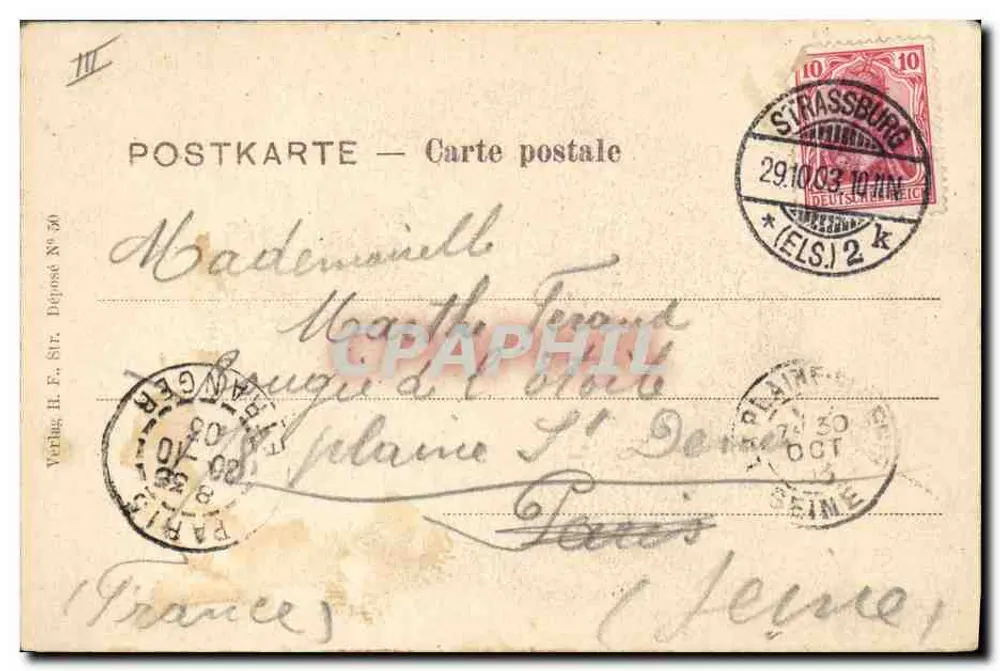 Mulher em traje alsaciano — Alsaciana — Verlag H. E. Sitr, N° 50 - Verso