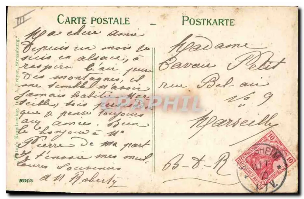 Mulher em traje alsaciano — Editor A. Freyner, Strasbourg — n° 203424 - Verso