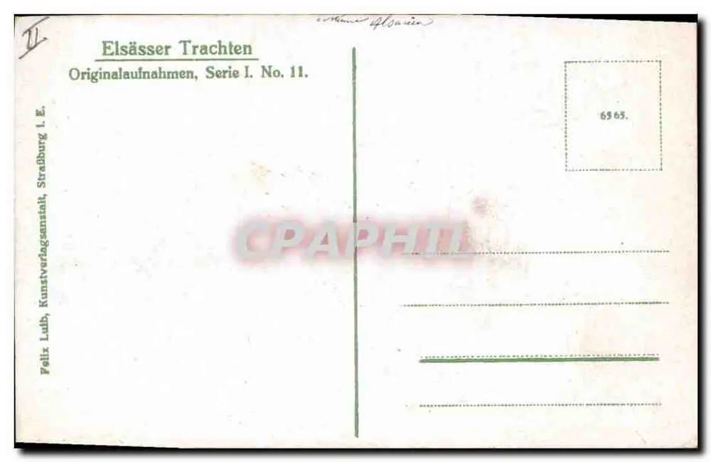 Mulher em traje alsaciano — Elsässer Trachten, série I, n° 11 — Felix Luth, Straßburg - Verso