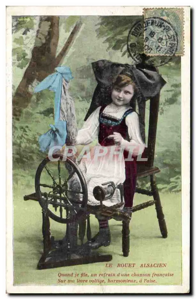 O Roquete Alsatiano — jovem menina à máquina de fiar — editor não visível - Frente