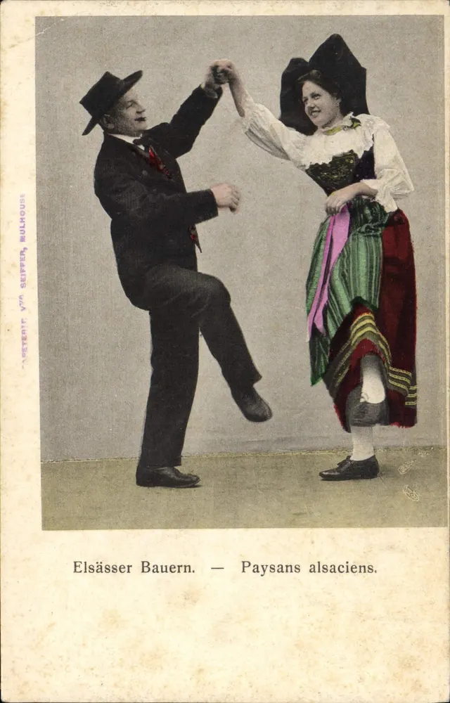 Camponeses alsacianos — Dança — Seiffer, Bulhouse, n° V77 - Frente