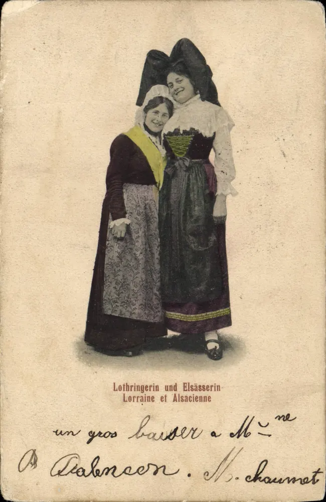 Deux femmes en costume traditionnel — Lorraines et Alsaciennes — éditeur J.M. & Cie, Strasbourg, n° 13 - Frente
