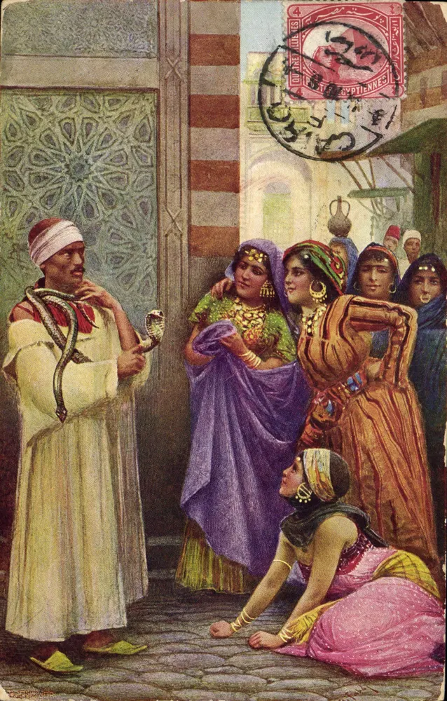 Serpiente hechicera — escena de calle en Alejandría — editor F. KIRCHER - Anverso