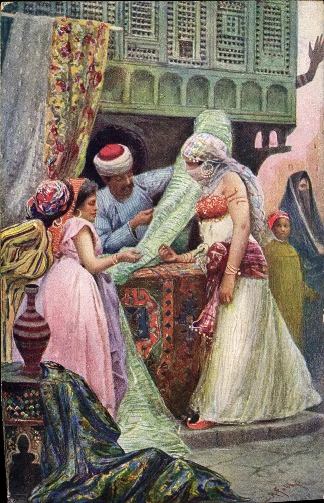 Mercado oriental — cena de venda de tecidos — Série 1022, n°3 - Frente