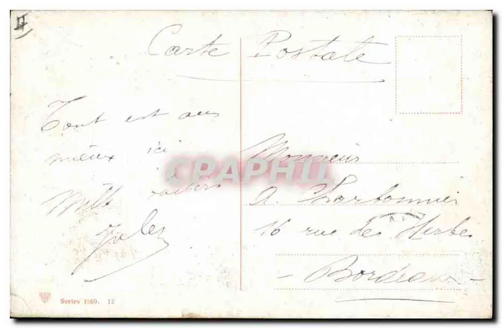 Frau, die sitzt und isst — Straßenszene — Serie 1569, n°12 - Rückseite