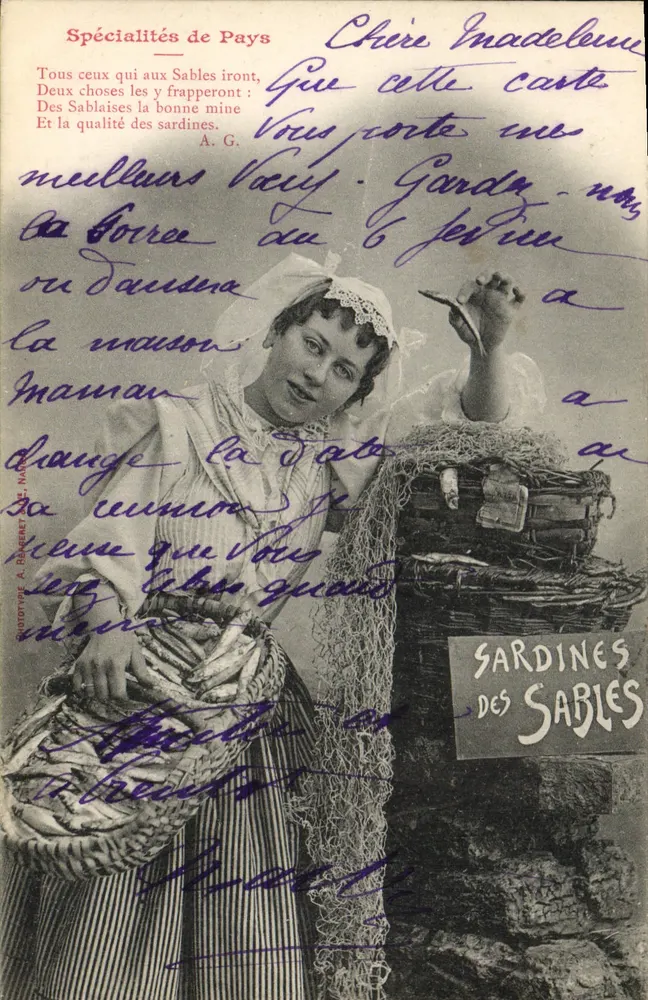 Fischerfrau mit Sardinenkorb — Sardines des Sables — Verlag A. Braveret, Marseille - Vorderseite